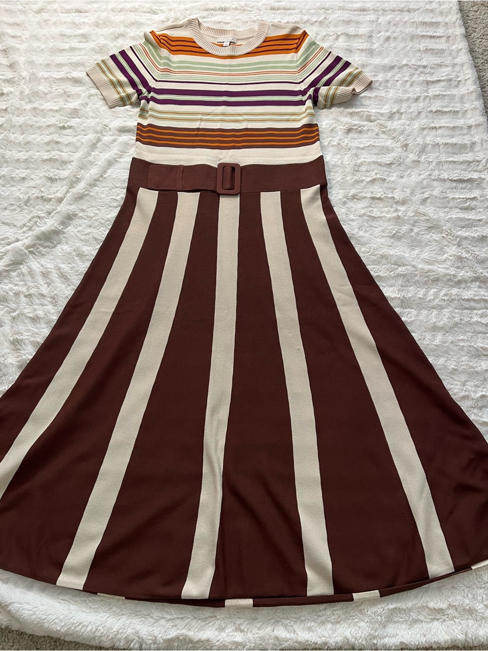Eva Mendes for New York & Company Brown and Cream Striped Dress